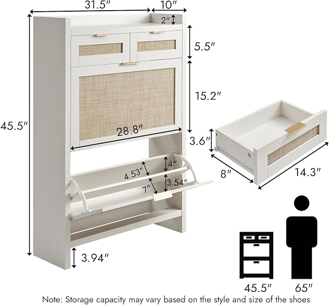 HOKYHOKY Rattan Shoe Storage Cabinet - Image 2