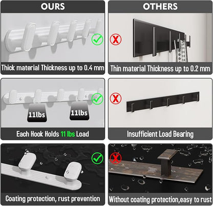 Coat Rack Wall Mount White, 5 Hooks Rack Metal Coat Hanger Wall - Image 6
