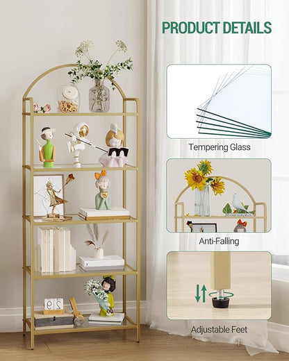Hzuaneri Bookcase Bookshelf, Tempered Glass Bookshelves | Slim Shelving Unit - Image 4