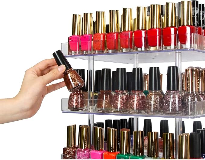 JACKCUBE DESIGN 5 Tier Clear Nail Polish 360 Rotating Display Rack Organizer - Image 3