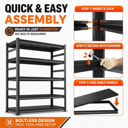 PRESTELION Garage Shelving 5-Tier Heavy Duty Metal Unit, 3000 LBS Adjustable - Image 9