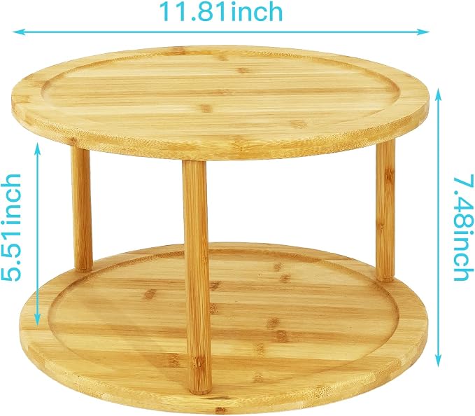 Wood Lazy Susan Organizer Bamboo 2-Tier Rotating Storage Rack – 360° Turntable - Image 5