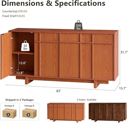 Sideboard Buffet Cabinet with Storage, Mid Century Modern Accent Cabinet with - Image 2