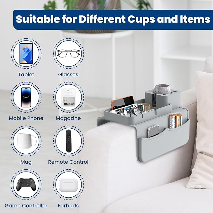 ENNVA Couch Arm Cup Holder Tray, Silicone Anti-Slip Sofa Armrest Table - Image 4