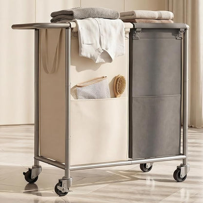 Heybly 2-Section Laundry Sorter Hamper, Rolling Laundry Hamper by HEYBLY