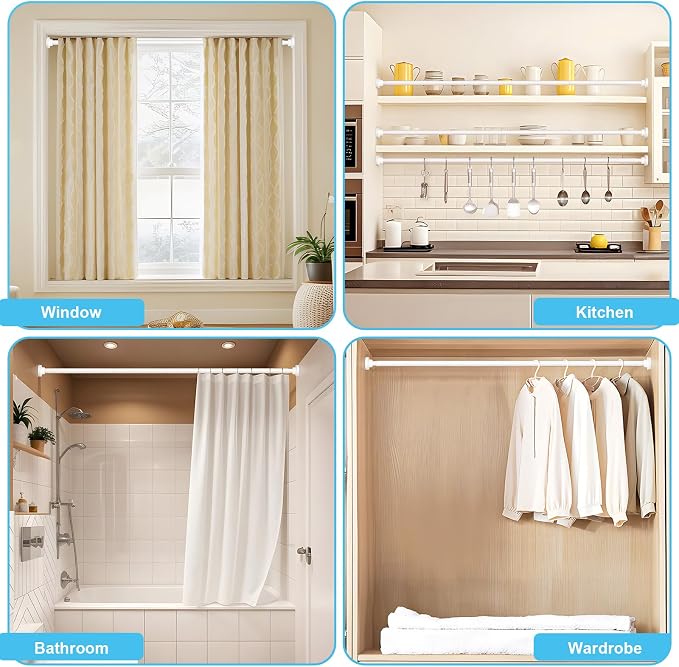 Tension Curtain Rod 30 To 63 Inch White Tension Rods Adjustable Spring Loaded - Image 6