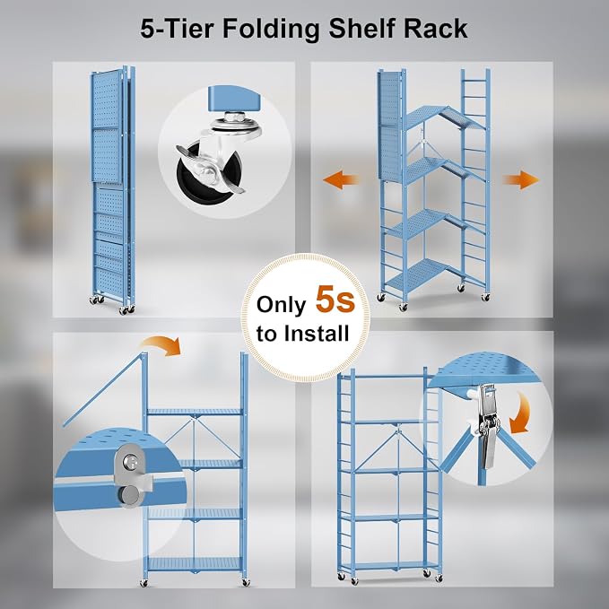 Himix Storage Shelves with 20 Hooks, 5-Tier Foldable Shelf - Image 6