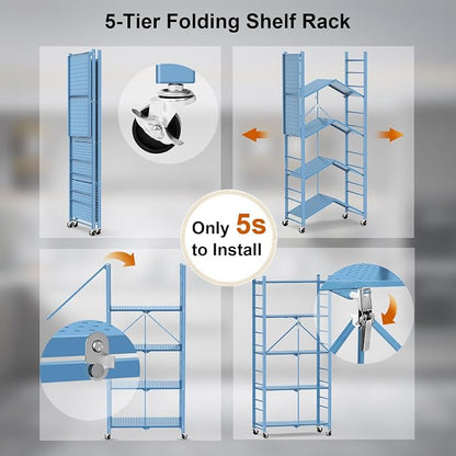 Himix Storage Shelves with 20 Hooks, 5-Tier Foldable Shelf - Image 6