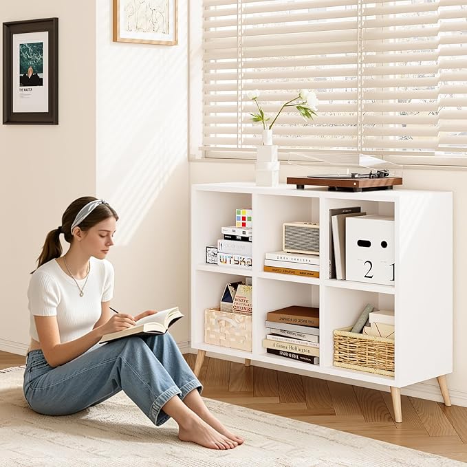 6 Cube Storage Organizer, Wood Bookcase - Image 5