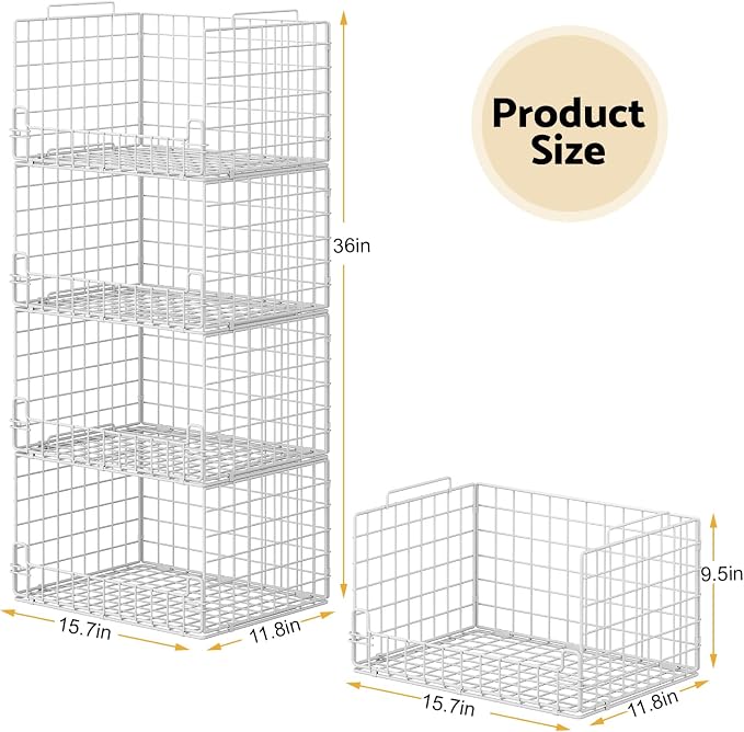 4-Tier Stackable Closet Organizers and Storage Basket - Image 5
