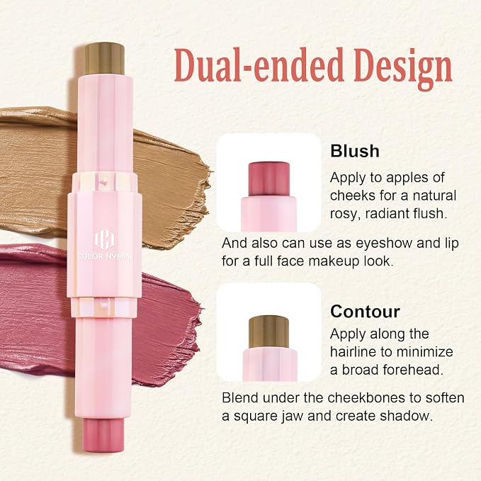 Color Nymph Blush Contour Stick, Cream Blush & Contour Matte Texture Double-end - Image 3