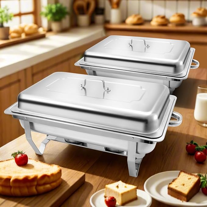 8 Qt 2 Pack Full Size Stainless Steel Chafing Dishes Buffet Set - Image 2