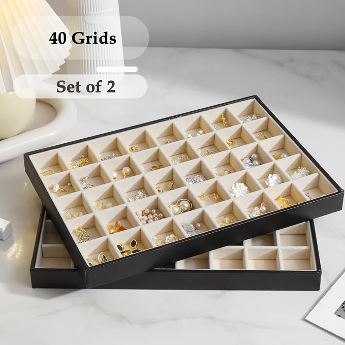Large Jewelry Organizer Tray 2 Pack, Stackable Jewelry Storage Holder - Image 3
