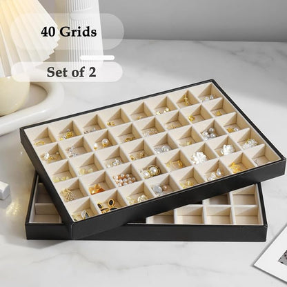 Large Jewelry Organizer Tray 2 Pack, Stackable Jewelry Storage Holder - Image 3