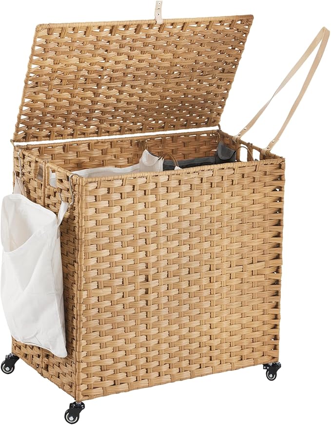 Laundry Hamper with Wheels, 39.6 Gallon Rolling Laundry Basket with Lid by Hiagnete