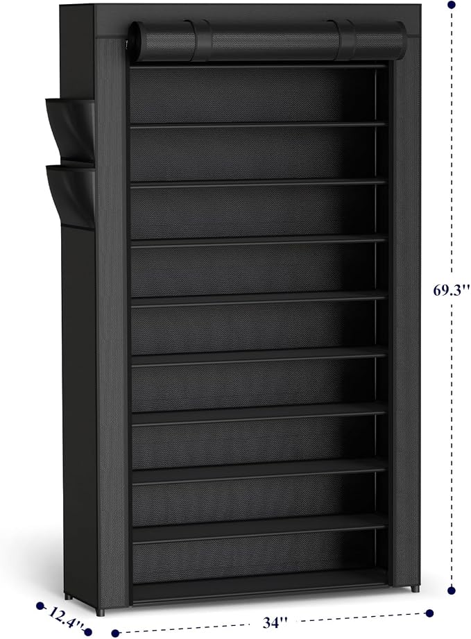 Kitsure 10-Tier Shoe Rack with Cover, Vertical Shelf, 33.6" Wide, Shoe Organizer - Image 2
