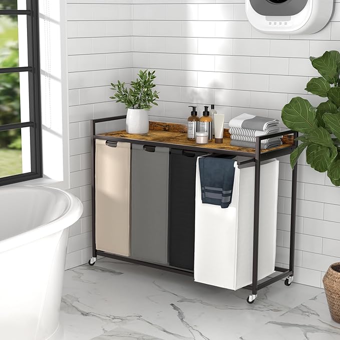 Laundry Hamper with Shelf, Laundry Basket 4 Section, Laundry Sorter with - Image 5