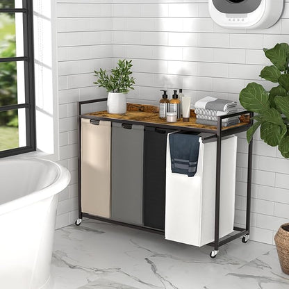 Laundry Hamper with Shelf, Laundry Basket 4 Section, Laundry Sorter with - Image 5