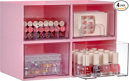 Vtopmart 4Pack Small Stackable Storage Drawers, Bathroom Makeup Organizer by Vtopmart