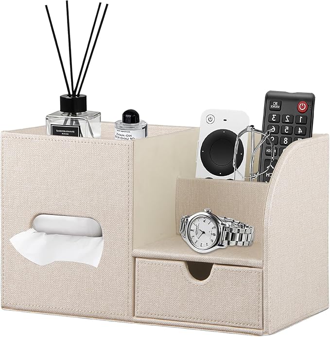 Square Tissue Box Cover with Drawer Storage and Tray on Top, PU Leather Tissues by Thelittlebeautyoflife