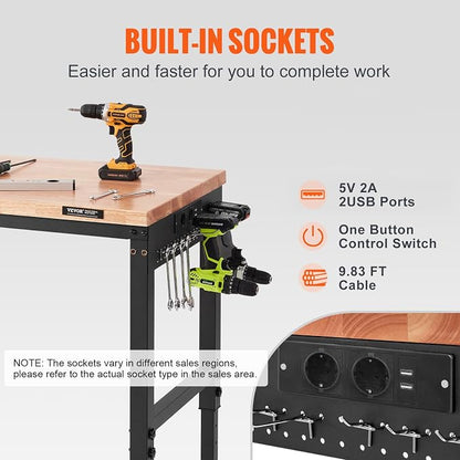 VEVOR Workbench for Garage 72" Adjustable Workbench, Heavy-Duty Hardwood - Image 5