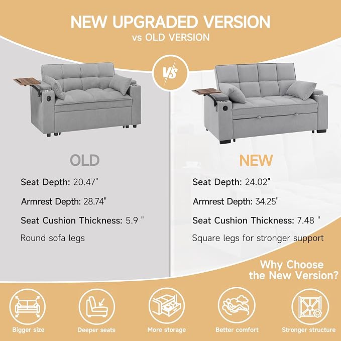 hansones ​66" Multi-Functional Pull-Out Sofa Bed - Image 7