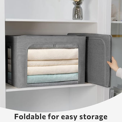 FHSQX 2 Pack Clear Window Storage Bins Stackable Linen Fabric Storage - Image 4