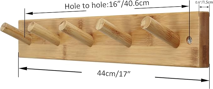 SKOLOO Wooden Wall Mounted Coat Rack, 5 Pegs Bamboo Wall Hook - Image 5