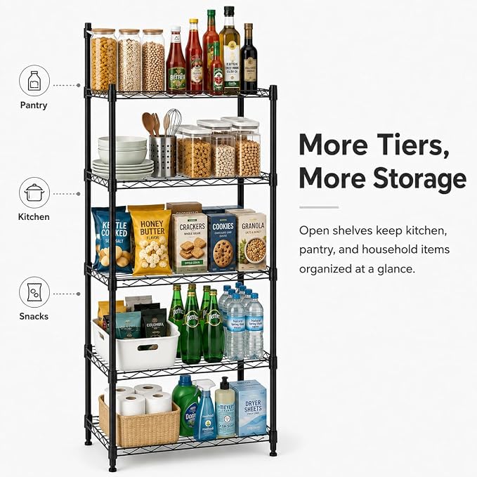 5 Tier Storage Shelves, Metal Wire Shelving Unit, Heavy Duty Adjustable Shelf - Image 3