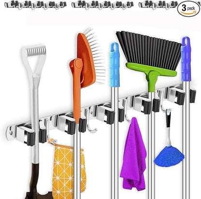 3 Pack Broom Holder Wall Mount 5 Racks 4 Hooks Stainless Steel Broom Mop Holder by TKSDWBLTY