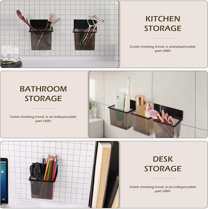 3 Pack Modern Black Metal Clear Plastic Toothbrush Holders, Toothpaste Holder - Image 5
