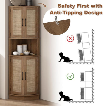 Tall Corner Cabinet, 64.7" Rattan Corner Storage Cabinet - Image 8