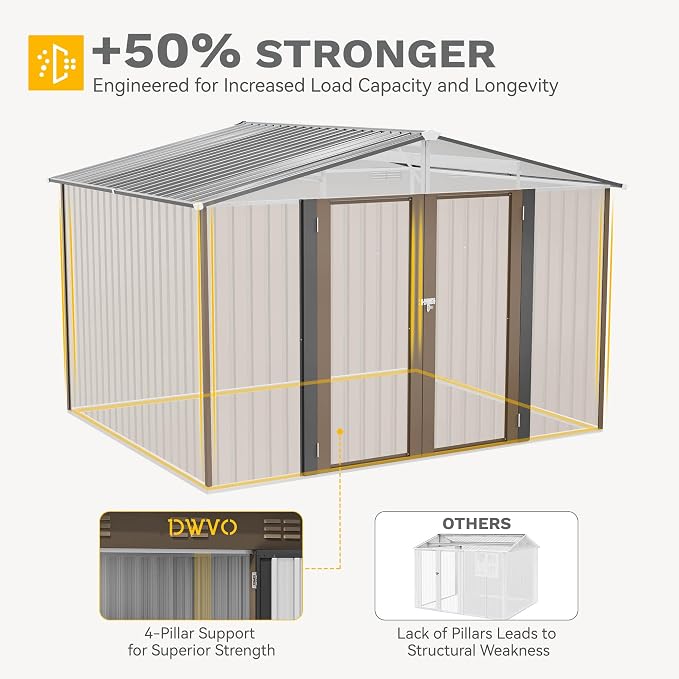 DWVO 10x8ft Outdoor Storage Shed, Large Metal Tool Sheds, Heavy Duty Storage - Image 7