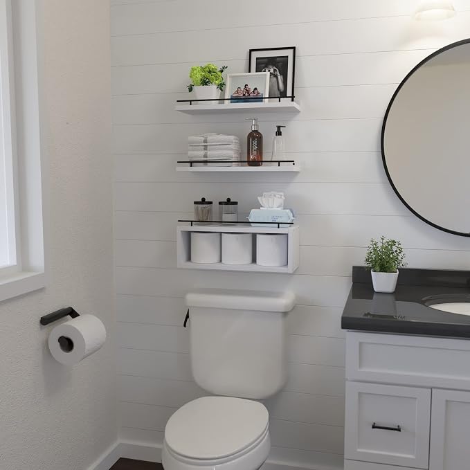 Floating Shelves for Wall with Cube Shelf, Wall Shelves with Metal Rail for - Image 4