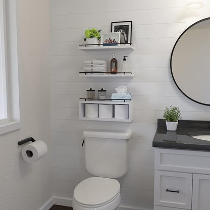 Floating Shelves for Wall with Cube Shelf, Wall Shelves with Metal Rail for - Image 4
