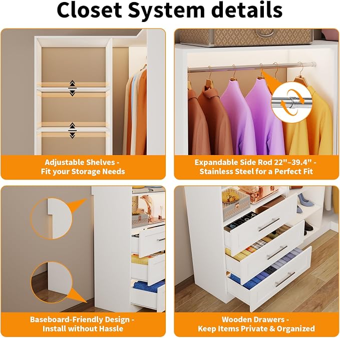 Closet System with 9 Drawers, Corner Closet Organizer Systems with 9 Shelves & - Image 5