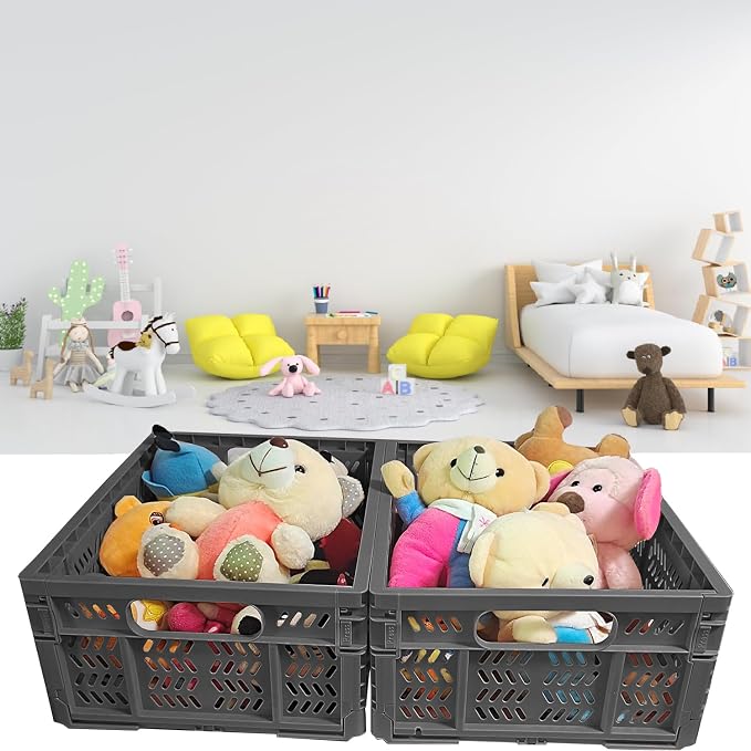 4-Pack Plastic Storage Crates, 20L Foldable Baskets, Collapsible Crates - Image 5