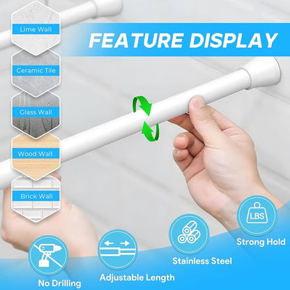 Tension Rod 16 to 26 Inch Adjustable Curtain Rod No Drilling White Tension - Image 5