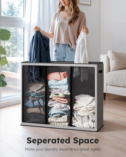 SOLEDI 180L Laundry Hamper 3 Section, Extra Large Laundry Hamper - Image 2
