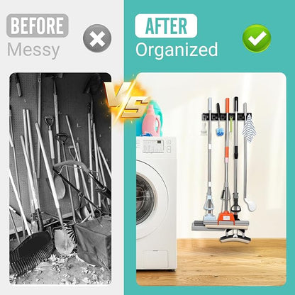 Broom and Mop Holder, Wall Mounted Organizer Mop and Broom Storage Tool Rack - Image 5