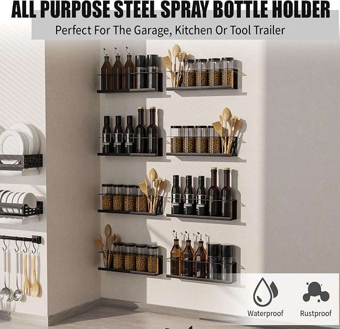 8 Pack Spray Bottle Holder Wall-Mounted, Aerosol Spray Can Holder Storage Rack - Image 4