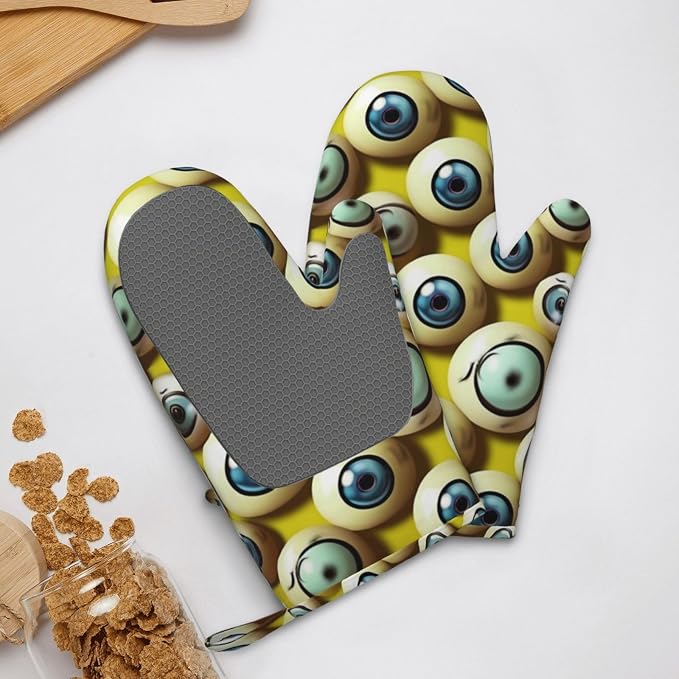 Eye Balls Print Oven Mitts Set of 2, Heat Resistant Silicone Oven Mittens Gloves - Image 9
