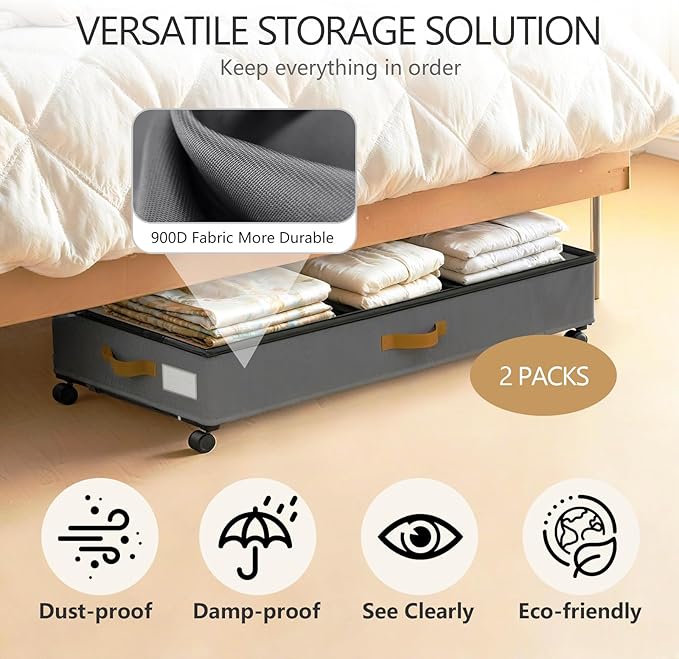 Under Bed Storage with Wheels 2-Pack, 75L XXL Under the Bed Storage Containers - Image 5