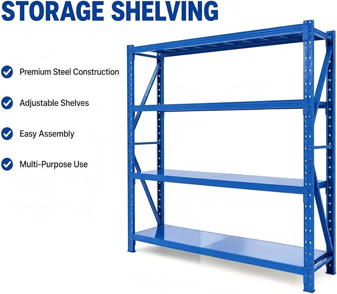 Heavy Duty Warehouse Shelving 4-Tier Industrial Steel Storage Shelves, 2600LB - Image 3