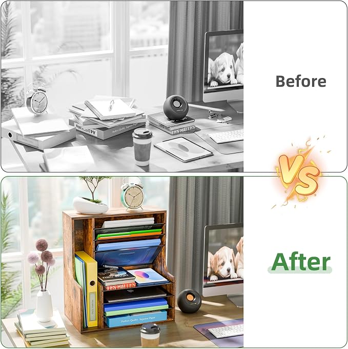 Simple Trending 7- Tier Desk File Organizer, Paper Organizer, Rustic Brown | - Image 6
