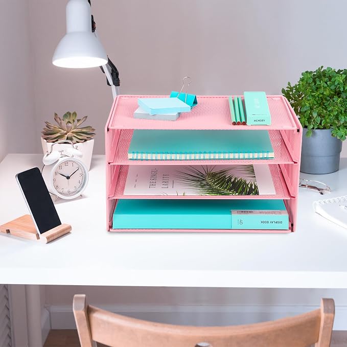 EASEPRES Paper Organizer Tray, 3 Tier Mesh Desk File Organizer Letter Sorter - Image 4