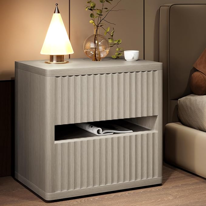 Dripex Fluted Nightstand with 2 Drawers, Large Wide Wood Night Stand Bedside - Image 7
