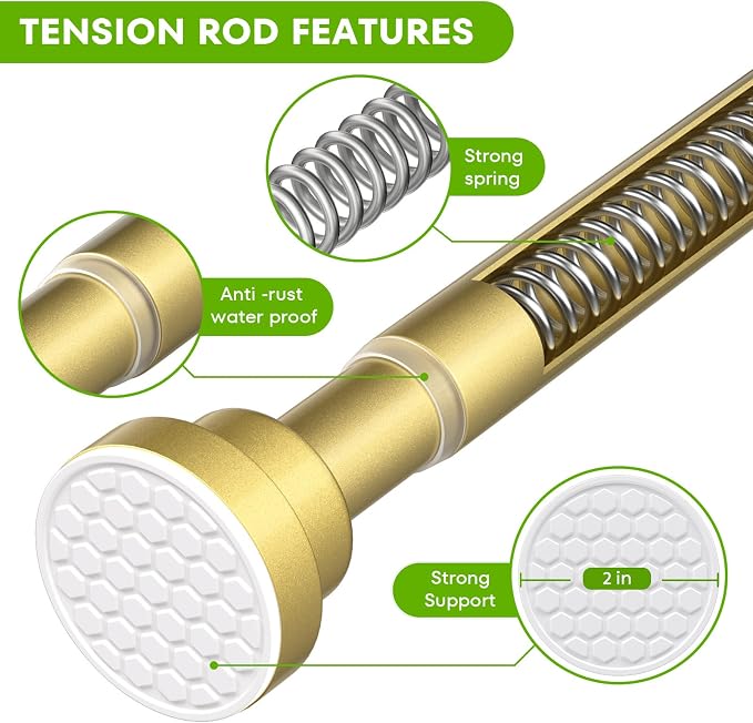 Tension Curtain Rod for Windows 28-48 Inch Curtain Rods No Drilling Gold - Image 3