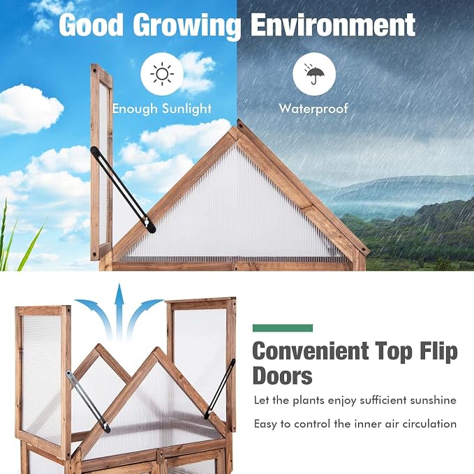 Giantex 3-Tier Garden Cold Frame, Portable Wooden Mini Greenhouse Storage - Image 6