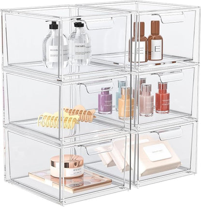 6 Pack Stackable Acrylic Makeup Organizer, Jewelry and Home Storage by SpaceHacks